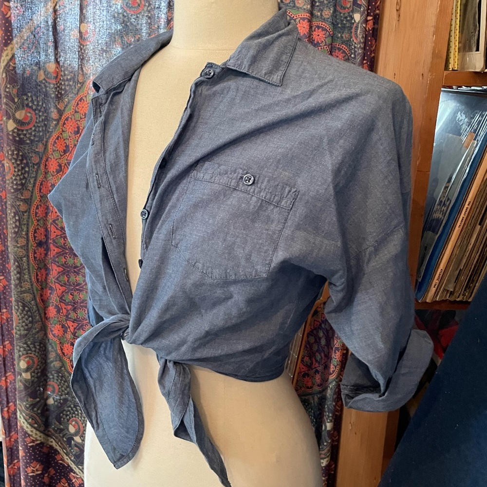 Blue Button-Up Women's Top - Picture 3 of 9